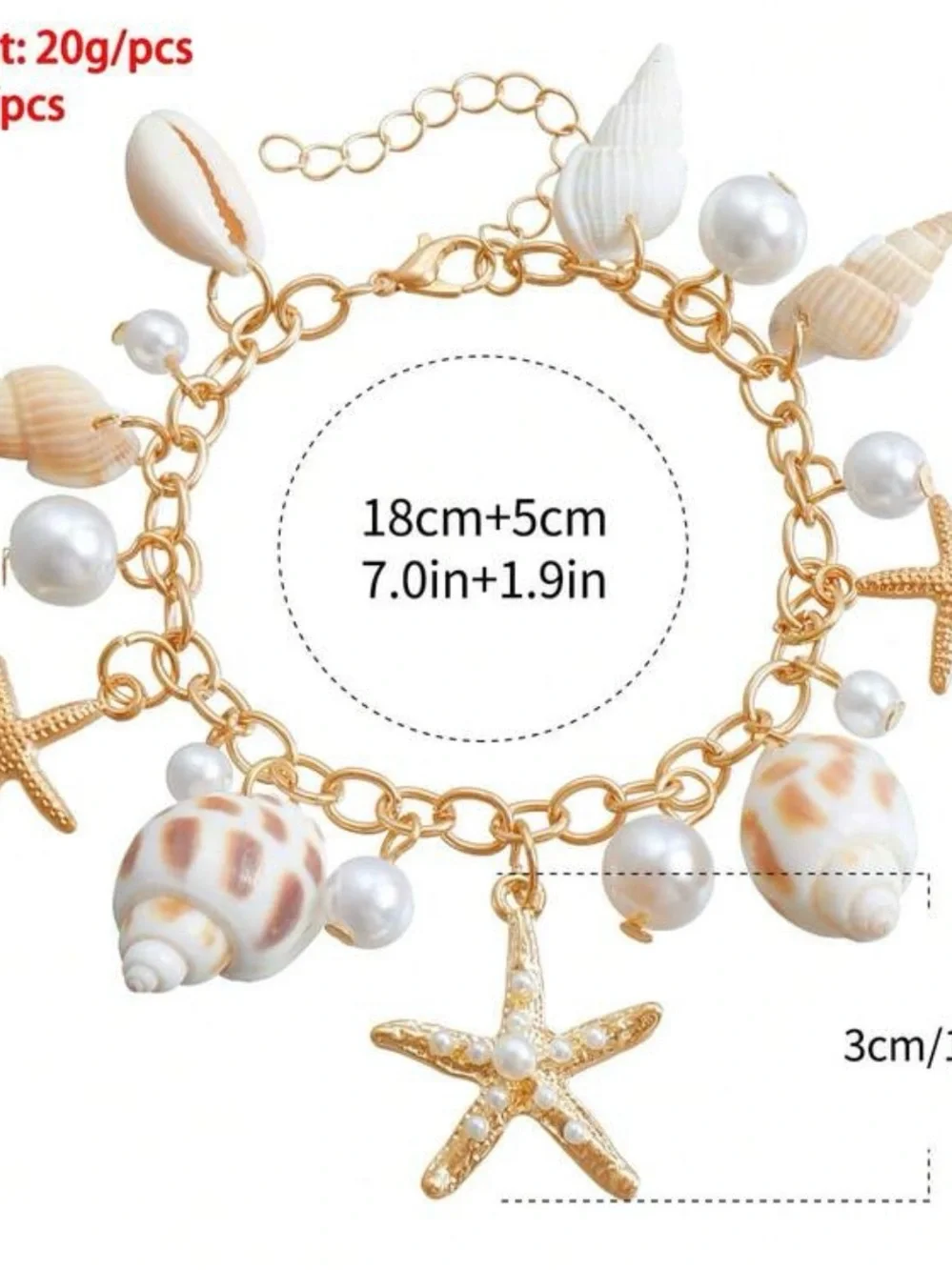 NWT Gold-Tone Seashell & Pearl Charm Bracelet - Beach Inspired - Picture 4 of 5